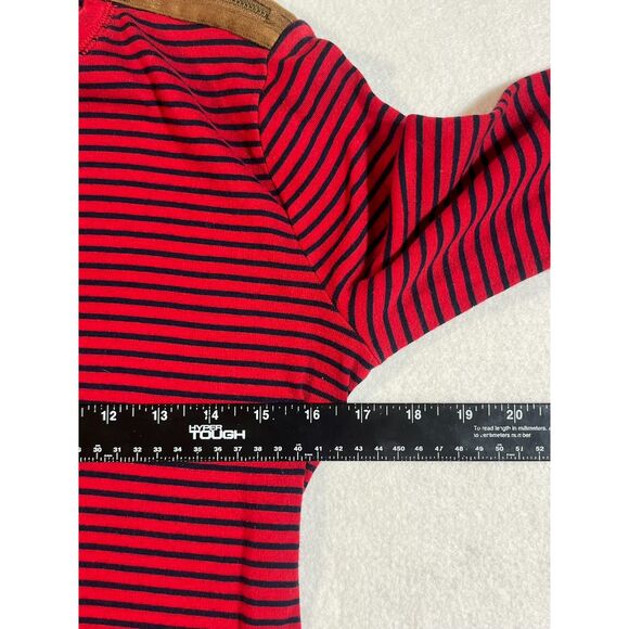 LRL Ralph Lauren Red Stripe Elbow Patch Long Sleeve Shirt Shoulder Zip Large - Picture 10 of 11